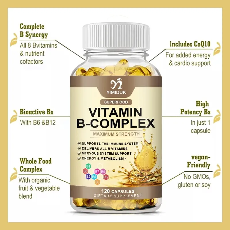 Vitamin B-Complex Capsules with Vitamin B12 & Biotin Support Nervous Bones Brain & Heart Health Metabolism Immune Energy
