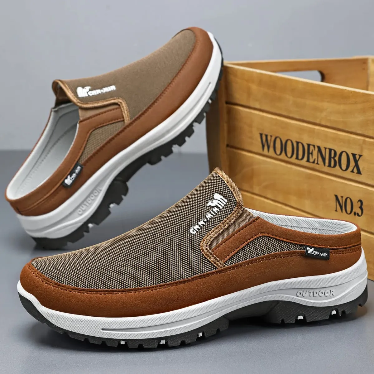 Men's shoes casual cloth shoes breathable lazy shoes toe caps outdoor sports half shoes