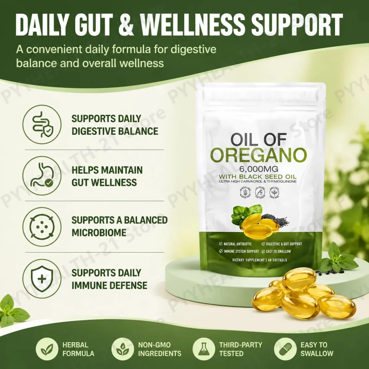 Oil of Oregano 6000mg Black Seed Oil Softgels Supports Daily Immune Defense Digestive Balance Herbal Formula Non GMO 60 Count
