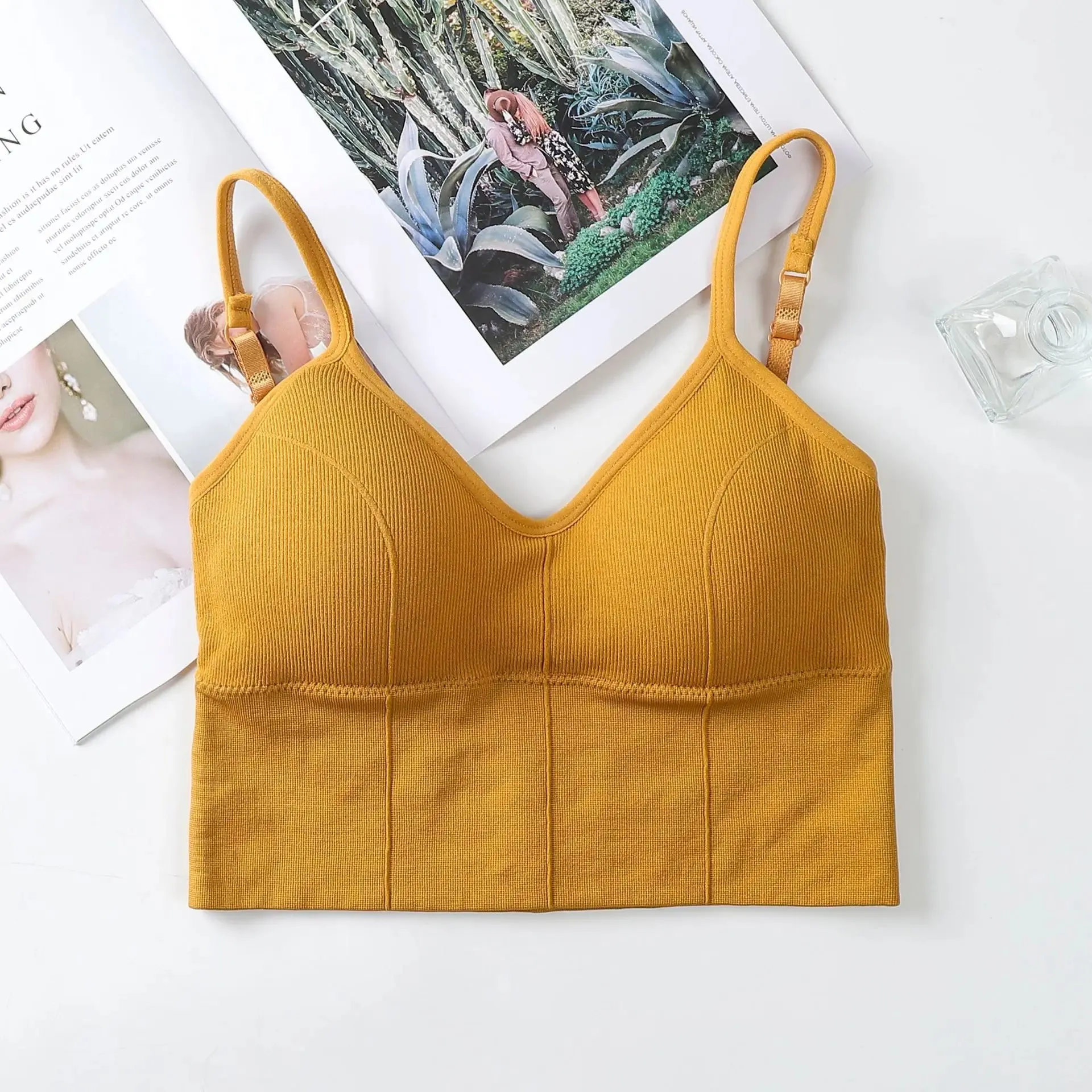 Pambabaeng Tank Crop Top Seamless Underwear Vintage Crop Top Pambabae Tanks Vest Camis Padded U Back Babae Sexy Sport Lingerie Kamisol