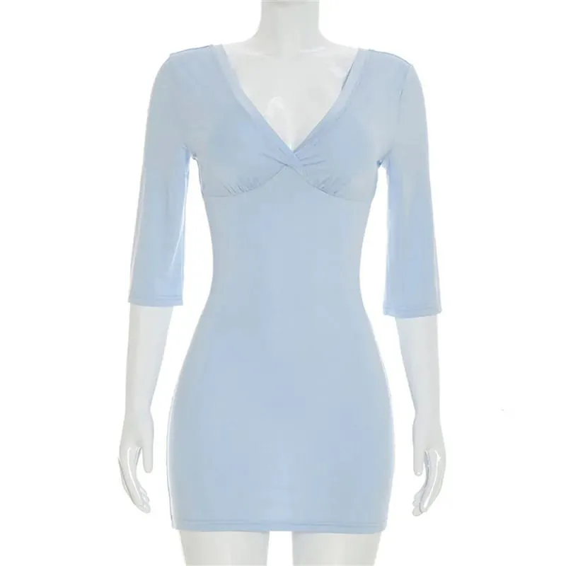 Tossy Summer V-Neck Slim Mini Dress Women's Long Sleeve Solid High Waist Commute Party Dress Female Casual Patchwork Dress 2026
