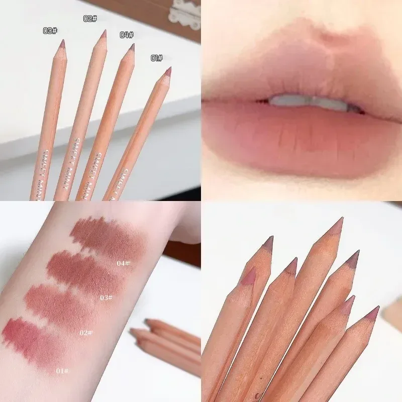 Wooden Matte Lip Liner Pencil Long Lasting Waterproof Nude Low Saturation Lip Pencil Natural Contour Lip Makeup for Beginners