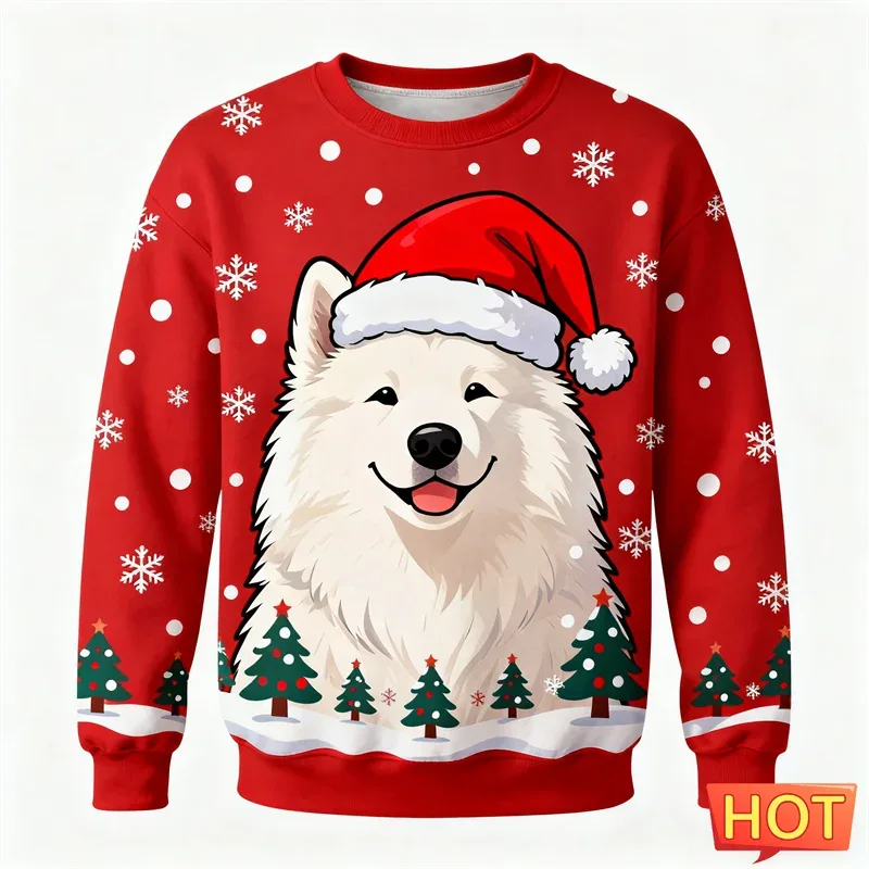 Cute Samoyed Graphic Ugly Christmas Sweater Fashion Holiday Wear Dog 3D Printed Sweatshirts Casual Oversized Unisex Pullovers