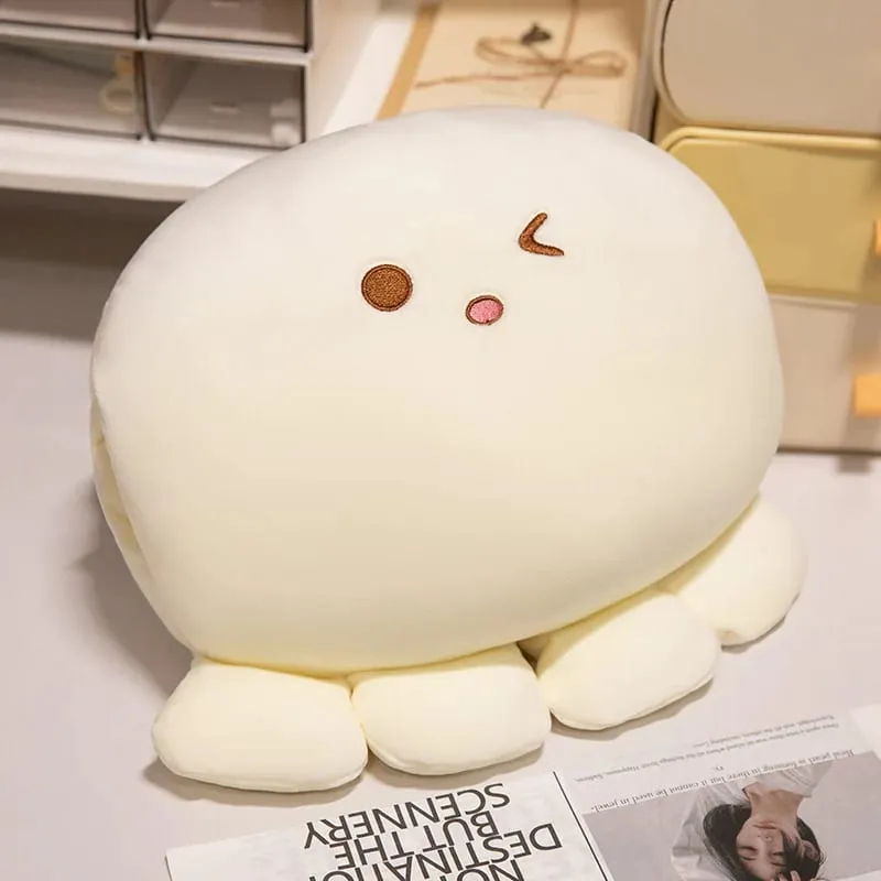 35cm Soft Octopus Plush Pillow Stuffed Ball Shape Aquatic Animal Warm Hands with Holes Warmer Cute Face Plushie Back Support