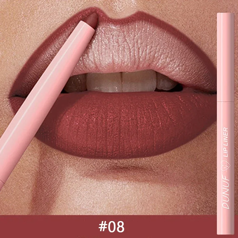 Lápiz Delineador de labios rojo mate, 12 colores, resistente al agua, antiadherente, lápiz labial delgado, maquillaje, delineador de labios rosa desnudo, contorno de labios