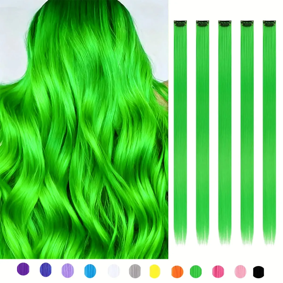 5Packs Colored Hair Extensions 22Inch Straight Color Clip in on Hair Extension Rainbow Party Highlights Synthetic Hair