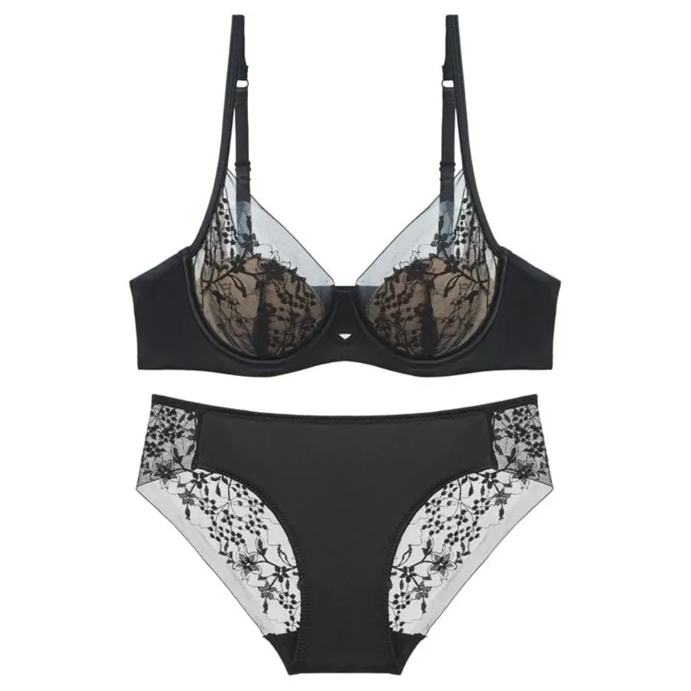 Red Lace Lingerie Set Thin Cup Minimizer Bra Panty Kit Comfort Intimates For Big Bust 32‑38 Festive Women Underwear
