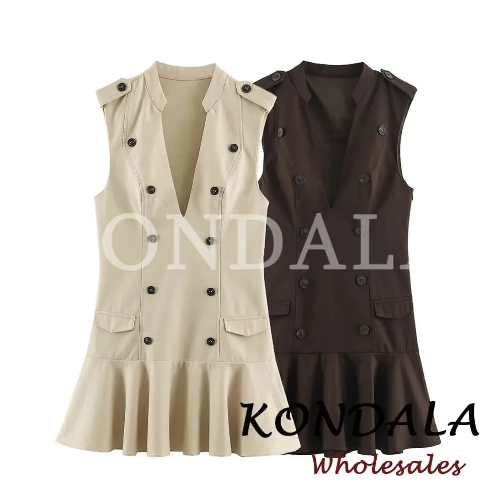 Chic Solid Fashion 2026 Women Mini Dress Autumn Holiday Zipper Ruffles Sleeveless Dresses Elegant Female Slim Vestidos