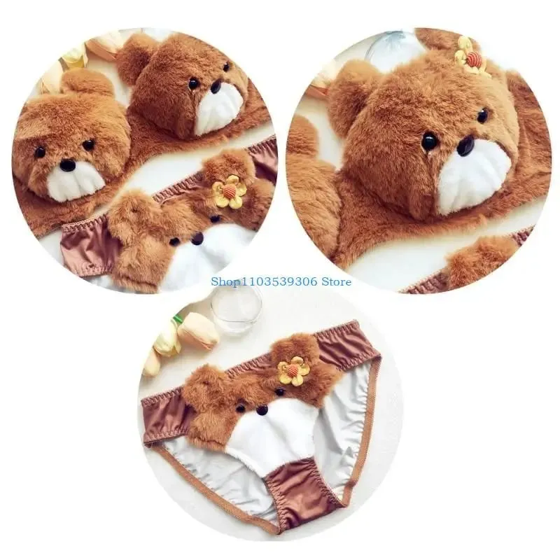 Conjunto de bragas y sujetador de felpa de dibujos animados para mujer, conjunto de bragas con sujetador de oso divertido, lencería encantadora, 400A