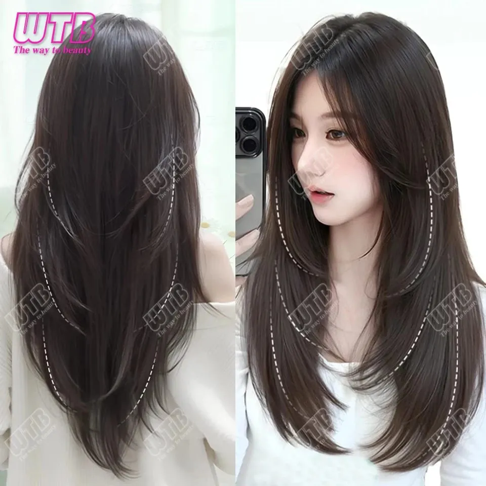 Synthetic Wig female One-piece Straight Wig Layered Extension Hair Wig Korean Fluffy Hair Piece Extension Hair Wig