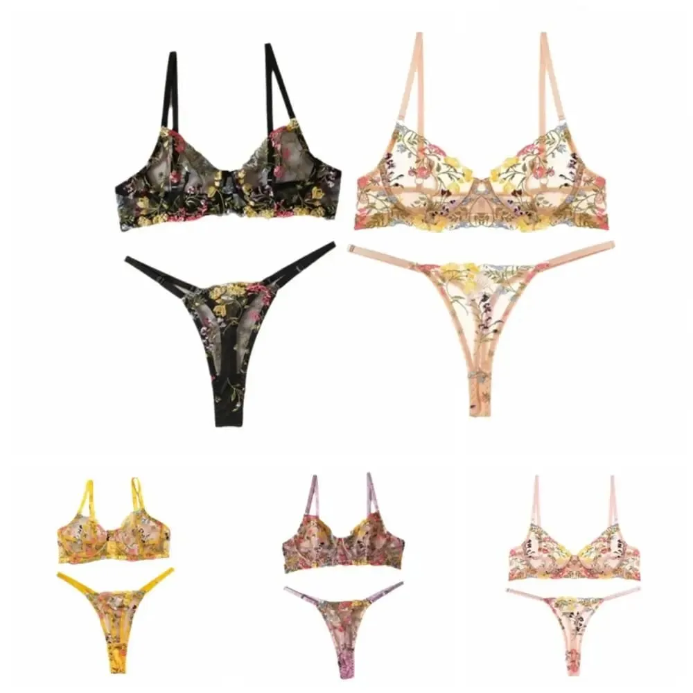 Versatile Transparent Lingerie Set Ultra-thin Elegant Panties Bra Set Push Up Bra Suit Women