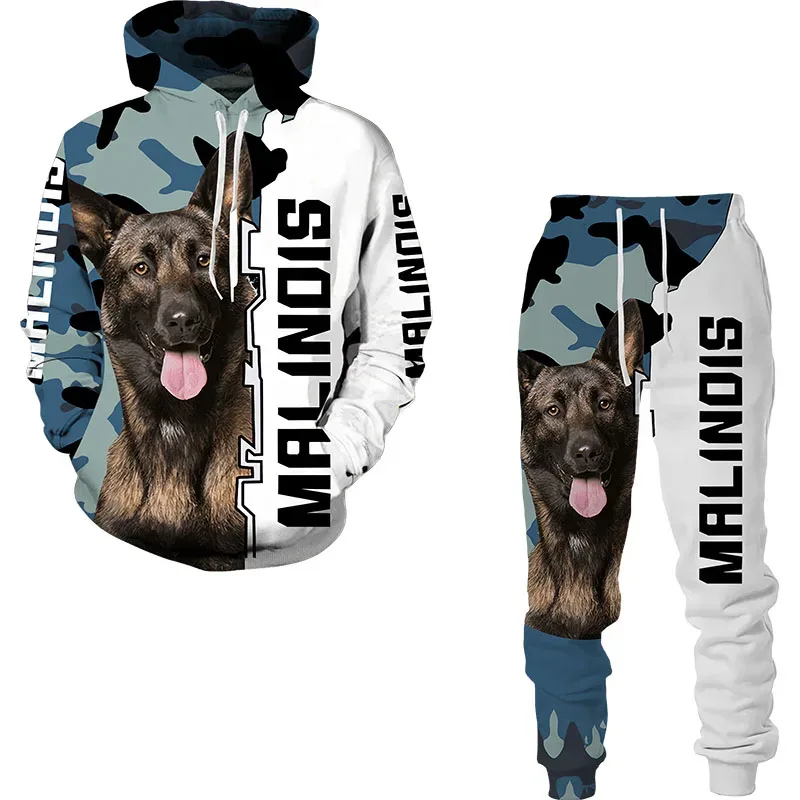 Divertido perro Animal 3D impreso Sudadera con capucha traje de hombre otoño Casual sudaderas pantalones de chándal moda conjunto de chándal de dos piezas ropa de hombre