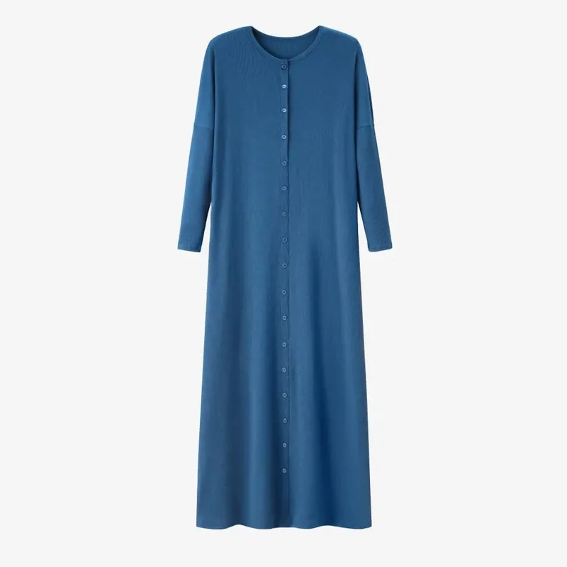 AS SS26 summer loose style button dress comfortable ribbing fabric dress o-neck lady clothes