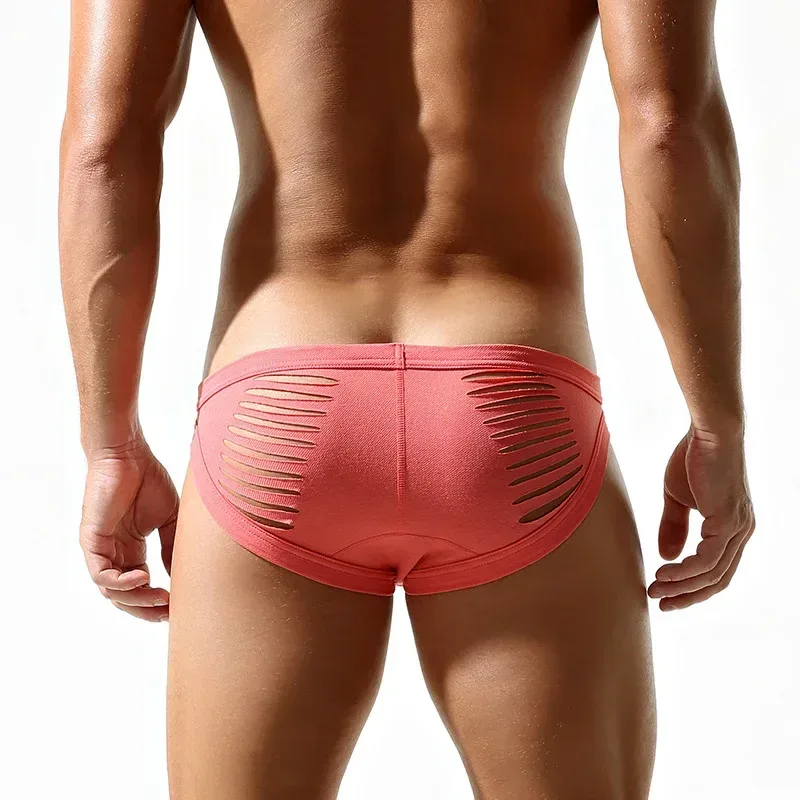 Sexy Men Open Butt Underwear Fashion Hollow Out Bikini Trunks Male Breathable Underpants Low Rise Bulge Pouch Panties Lingerie