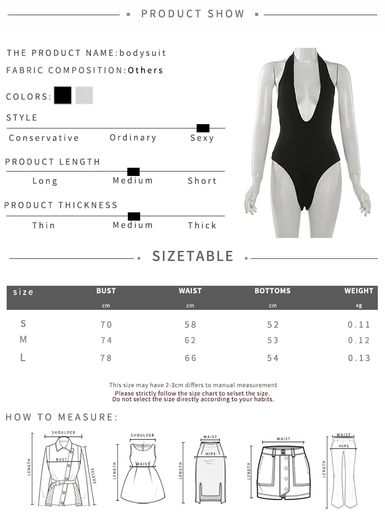 Sisterlind Halter Fashion Bodysuit Women Sexy Classic Deep V-Neck Sleeveless Simple Daily Stretch Skinny Chic Workout Streetwear
