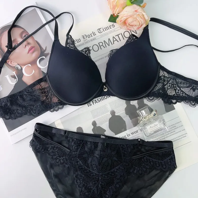 Women Sexy Push Up Bra Set Padded Lingerie Daily Casual Lace Bra Snd Panty Set Underwear Ladies Brief Set