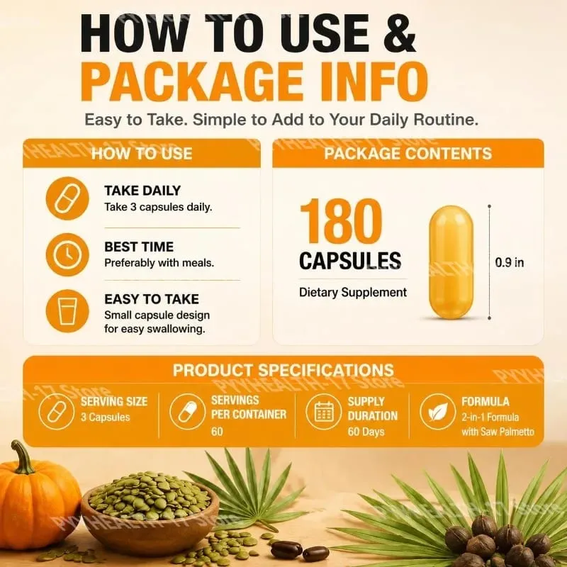 Docteat Pumpkin Seed Oil Capsules 2-in-1 with Saw Palmetto for Urinary System Comfort Support 3 000 Mg Per Serving 180 Capsules