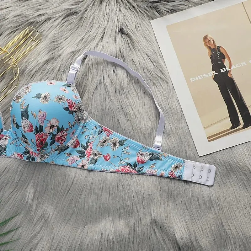 Teen Girls Floral Print Underwire Bra Set Women Floral Brassiere 2Pcs Lingerie Intimates — image 5