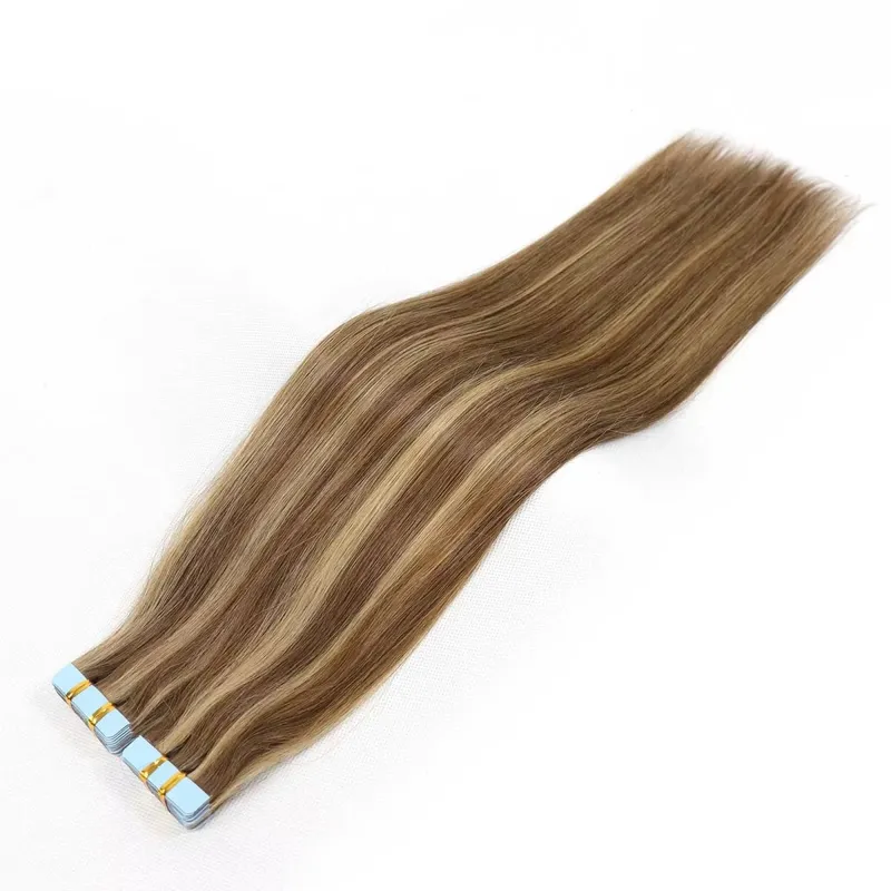 #4 Brown Tape In Human Hair Extensions For Women Blonde Highlight Double Drawn Invisible Balayage Tape In Hair 20pcs/Pack 20Inch