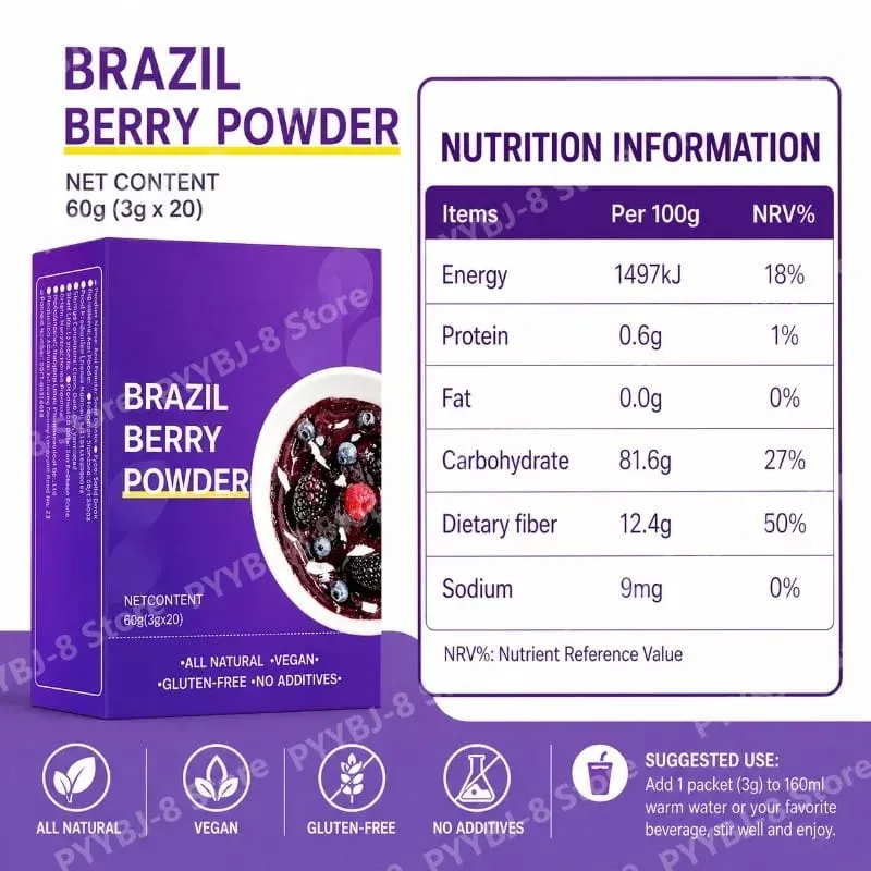 Acai Berry Powder Health Supplement All Natural Herbal-based Formula 3g X 20Packs — Helps Brighten The Skin and Resist Oxidation