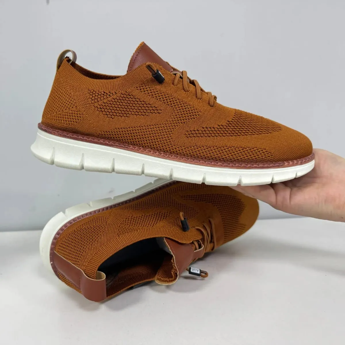 Men Knit Mesh Casual Sneakers Lightweight Lace Up Walking Shoes Flexible Non Slip Soft Breathable Big Size Male Outdoor Footwear