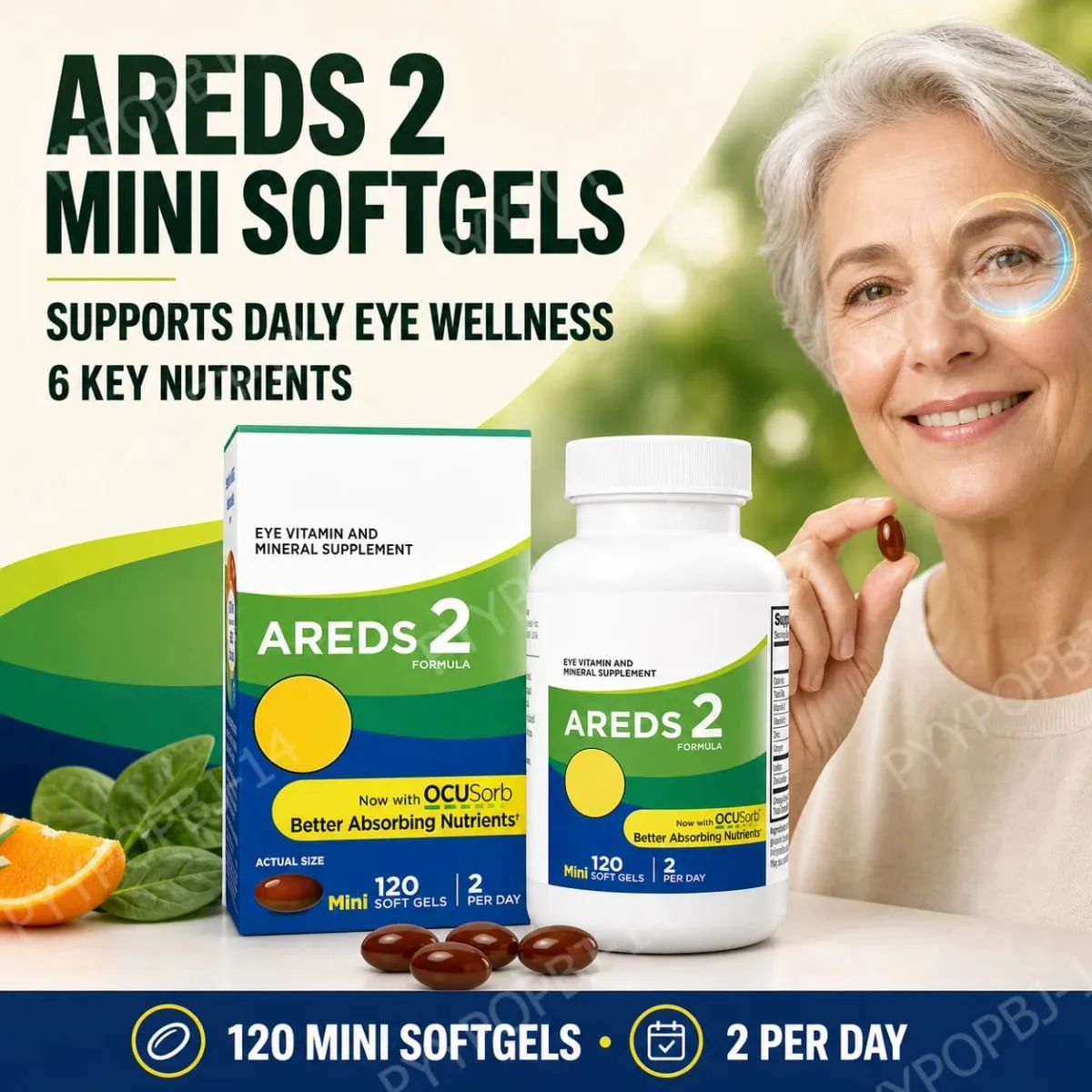 2 Eye Vitamin And Mineral Supplement with OCUSorb Lutein Zeaxanthin Antioxidants 120 Capsules for Vision Health