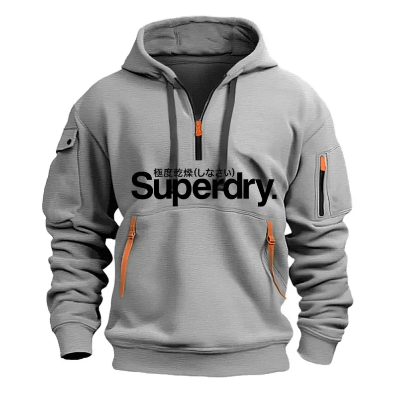 New men's hooded sweatshirt for autumn and winter 2025 fashionable outdoor jogging and fitness loose men's pullover sweatshirt
