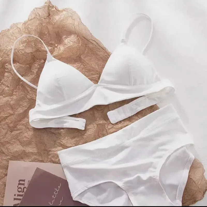 Deep V Plunge Triangle Cup Bralette Wireless Bra Panties Set Underwear Removable Pads Smooth Lightly Lined Woman Sexy Lingerie