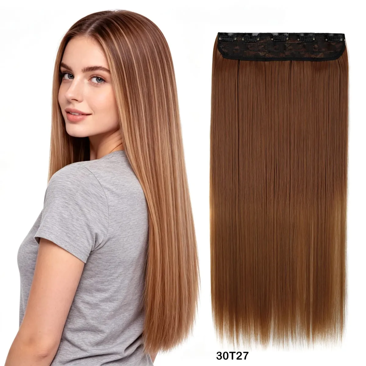 Grampo em extensões de cabelo 5 clipes uma peça de cabelo reto ombre dois tons de alta temperatura sintético peruca para mulher