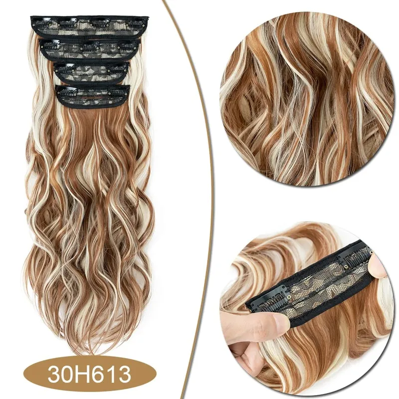S-noilite Synthetic Hair 22inch Clips In Hair Extensions Long Wavy Clip In Hair Thick Double Weft 4Pcs/set Hairpieces For Women