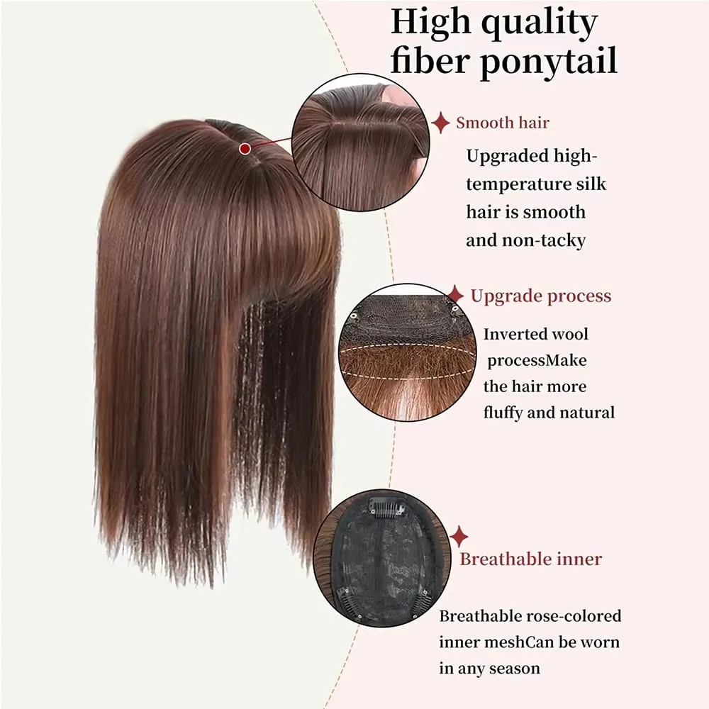 Synthetic Hair Topper With Bangs Invisible 3D Hair Toupee Hairpieces Top Hair Closures for Men and Women
