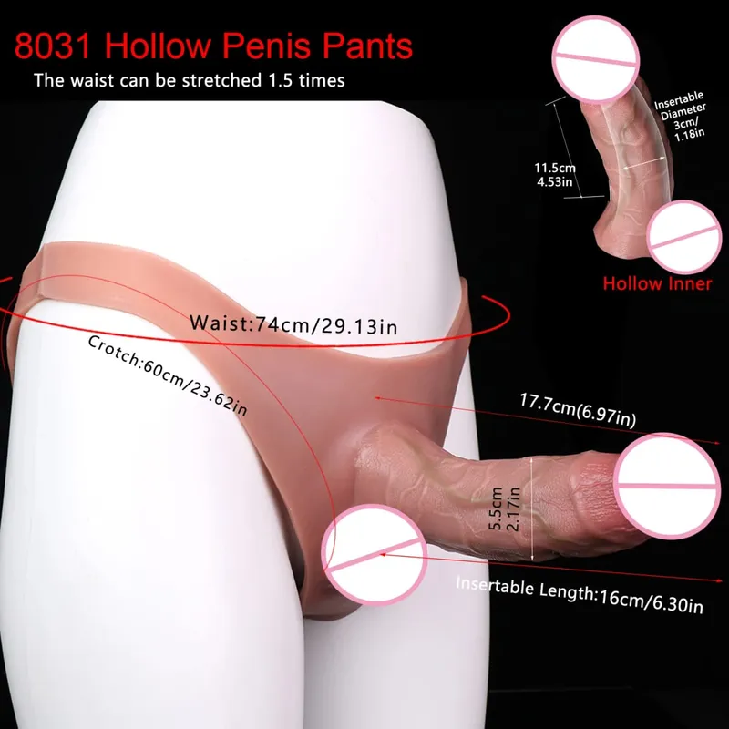 Real Veins Male Penis Sleeve Pants Lifelike Soft Hollow Dildo Men's Wearable Delay Ejaculation Sex Toy Strapon Cock Cover