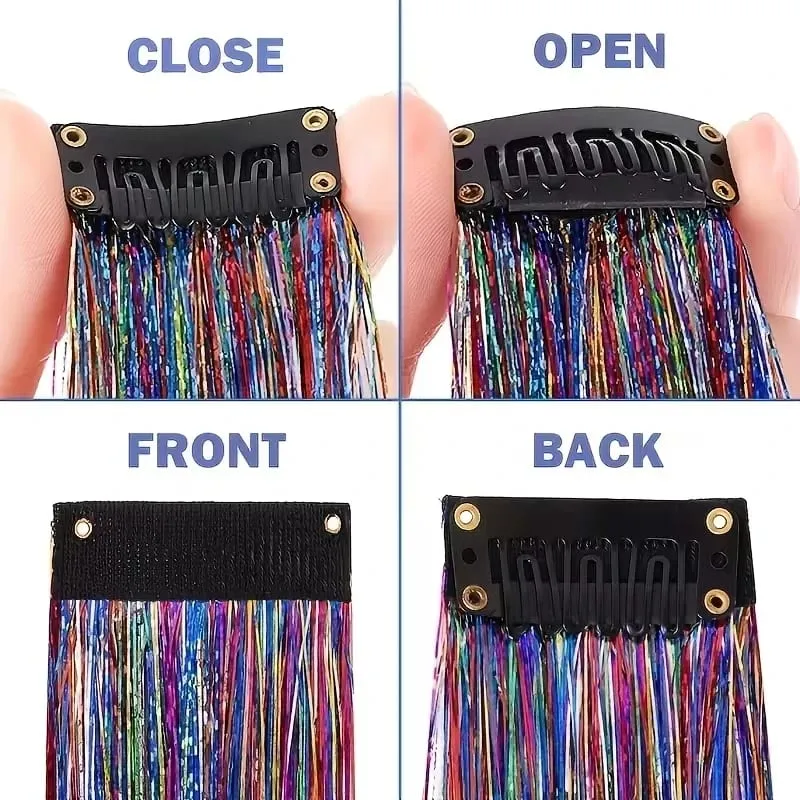 24Inch Laser Color Synthetic Hair Extensions BB Clip In Long Straight Rainbow Highlight Hairpieces Fashion Cosplay Accessories