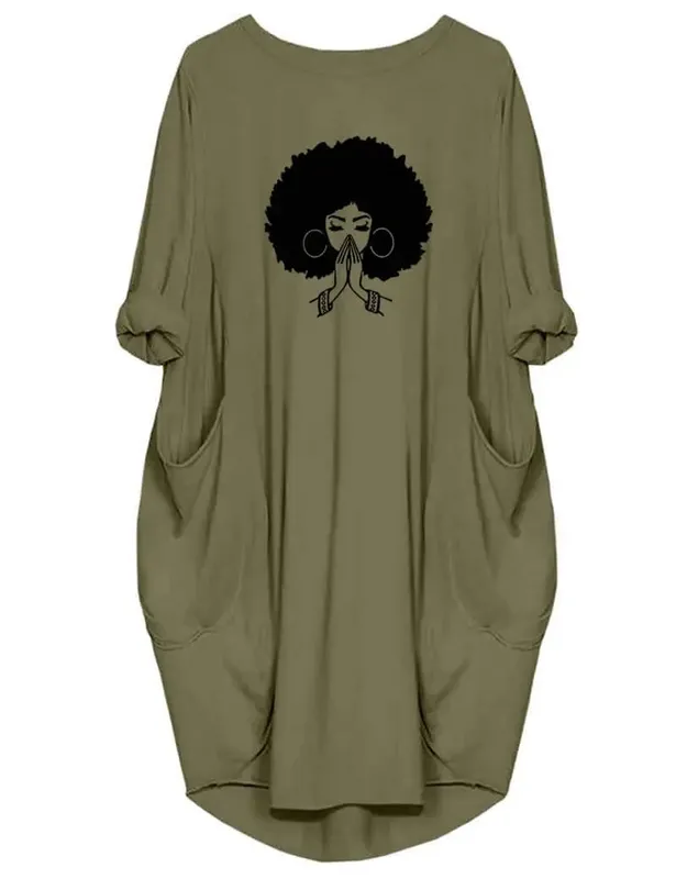 Vestidos informales holgados de talla grande para mujer, de manga corta y cuello redondo, estilo High Street, bolsillos dobles, prendas de vestir exteriores holgadas de gran tamaño