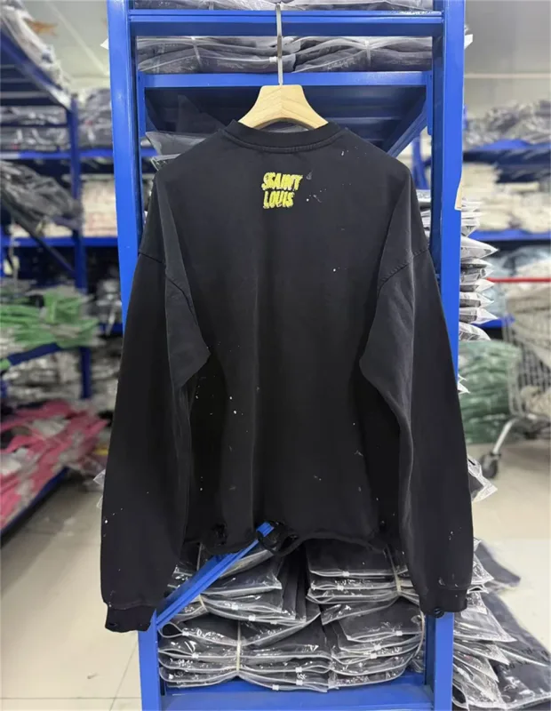 Autumn Winter New Saint Graffiti Print Vintage Washed High Street Casual Loose Cotton Versatile Hoodie Trendy Sports Top Men