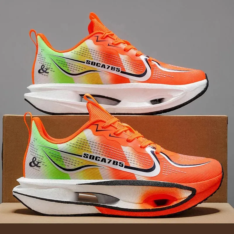 Unisex Lightweight Breathable Running Shoes - Cushioning and Wear-Resistant Technology White/Blue/Orange Color Combination Low-Top Mesh Design Suitable for Marathon Sprint and Casual Wear - All-Season Sneakers with Flexible Rubber Sole