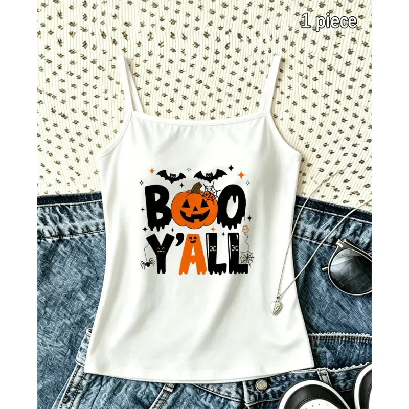 Halloween Party Vibes Camisole Women Costume Tank Top Sleeveless Vest Summer Holiday Wear Spooky Cute Graphic Top