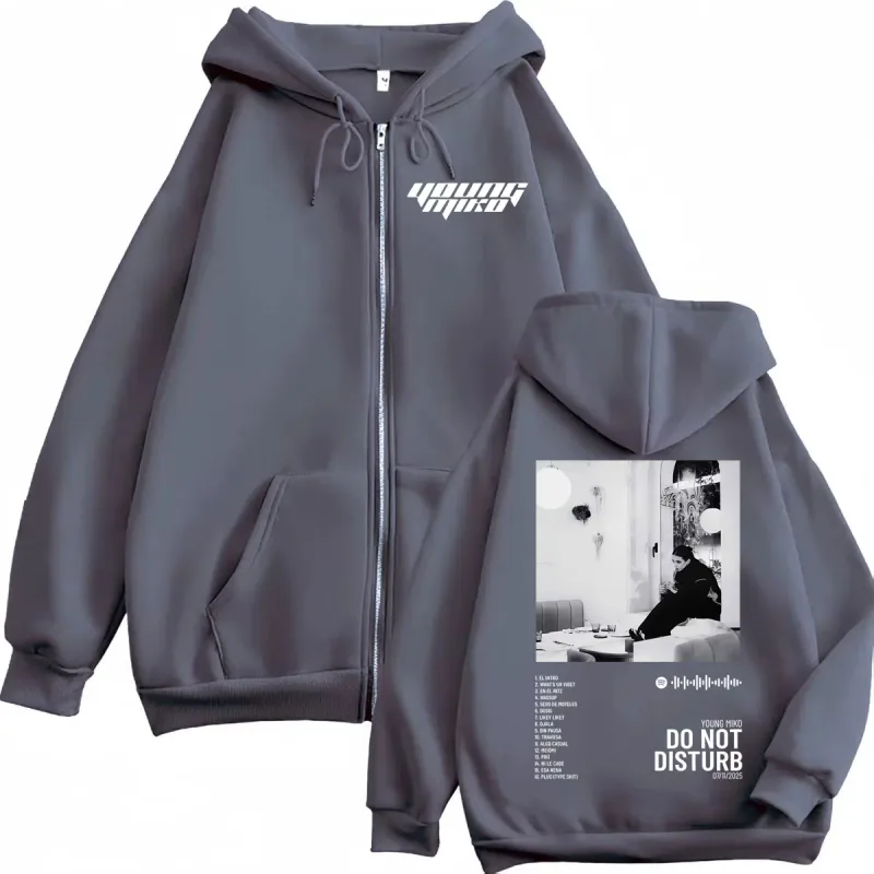Young Miko Do Not Disturb Album Poster Graphic Zipper Hoodie Hip Hop Vintage Zip Up Pullovers Men Women Casual Loose Sweatshirts — image 4
