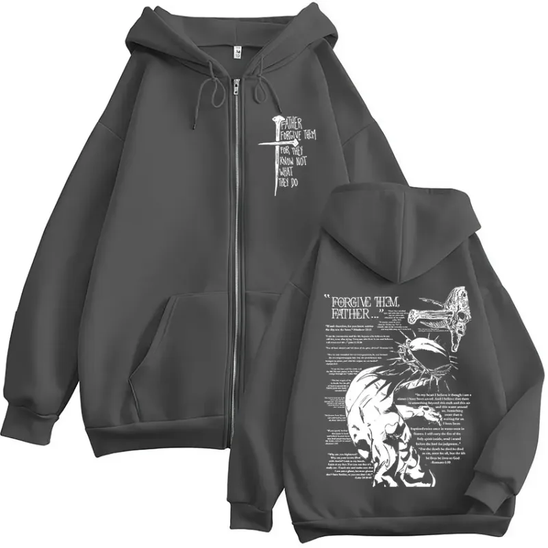 Christian Religious Jesus Forgive Them Father Zipper Hoodies Men Women Clothing Fashion Zip Up Sweatshirts Oversized Pullovers