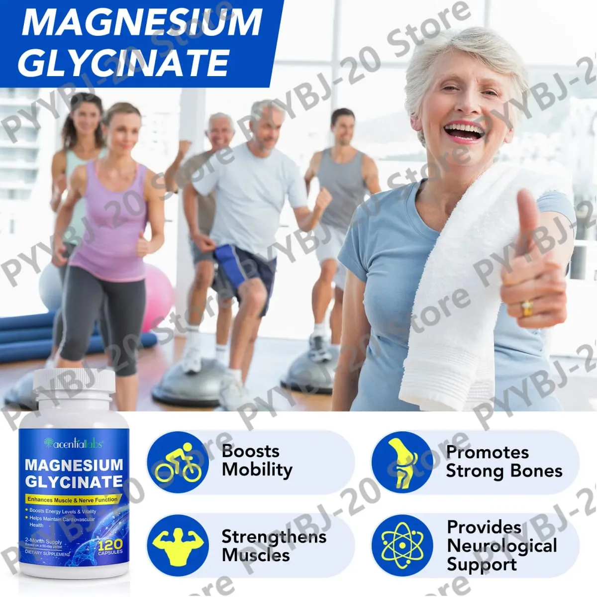 Acentiallabs Magnesium Glycinate 120 Kapsul - Vegetarian Organik Murni Mendukung Kesehatan Tulang Dukungan Tidur & Saraf Otot