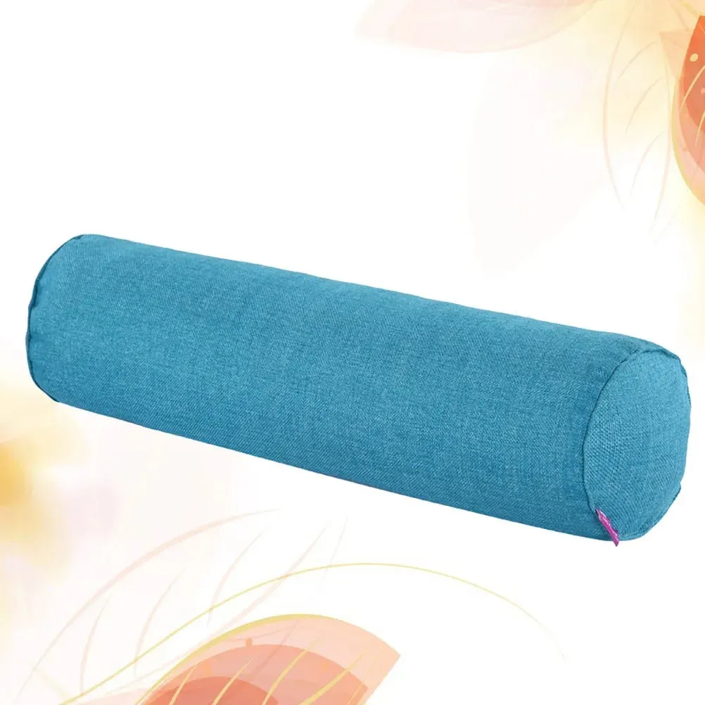 1Pcs Cylinder-Shaped Fabric Throw Pillow Linen Long Waist Cushion Soft Comfortable Peacock Blue Bolster for Home Office
