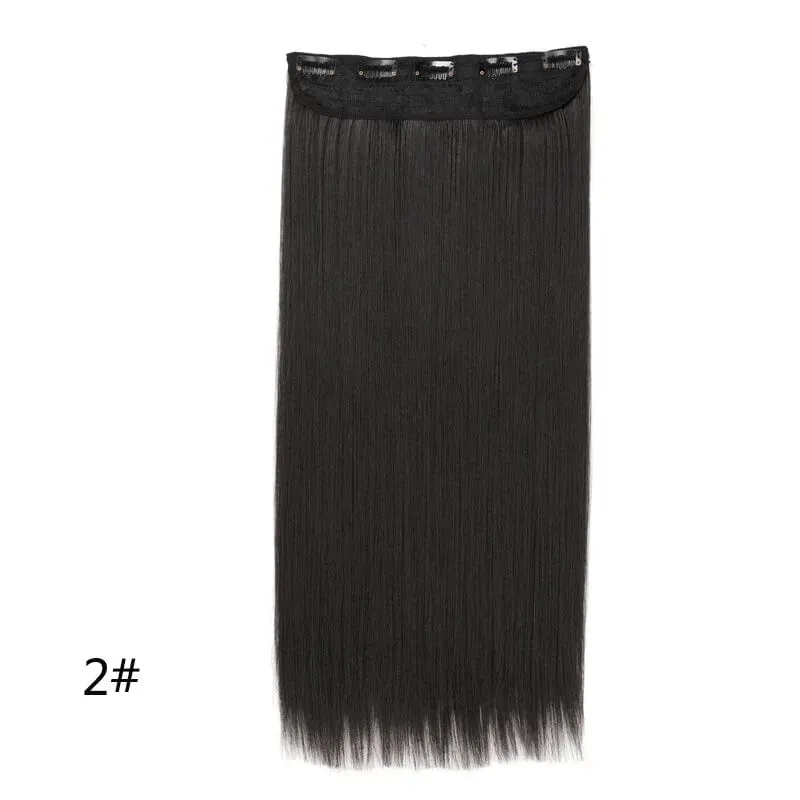 Grampo longo e reto sintético de 24 polegadas, extensão de cabelo de uma peça, 5 clipes, cabelo falso loiro, marrom, preto, resistente ao calor