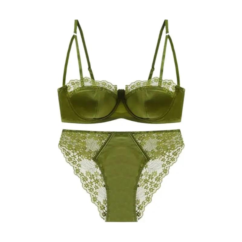 Pohodlná francouzská krajková sada podprsenky Half Cup Push-Up Tenká Prodyšná Sexy Ženy Spodní prádlo Dámské Spodní prádlo Podprsenka Kalhotky Suit S-XL