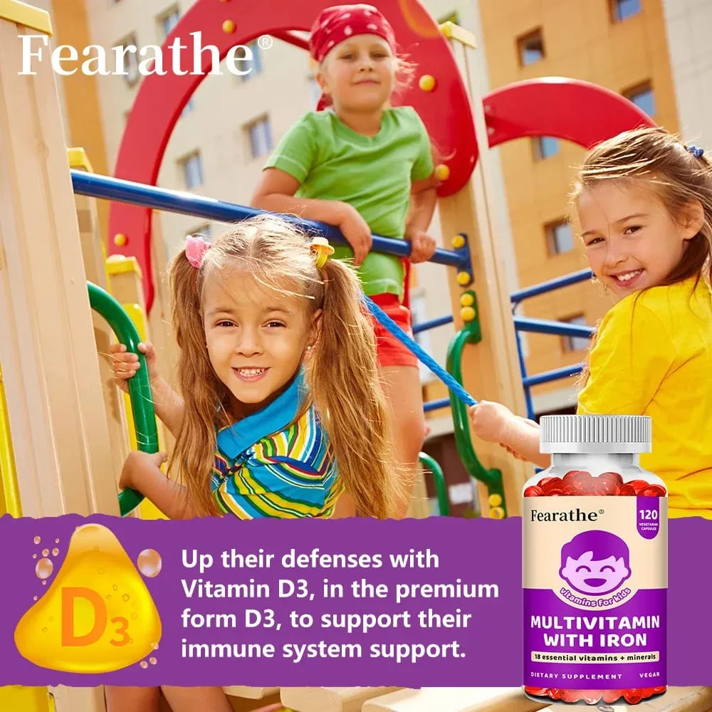 Kids Multivitamin Softgels with Iron Zinc & Biotin Daily Nutritional Supplement for Kids’ Growth Immune & Brain Support