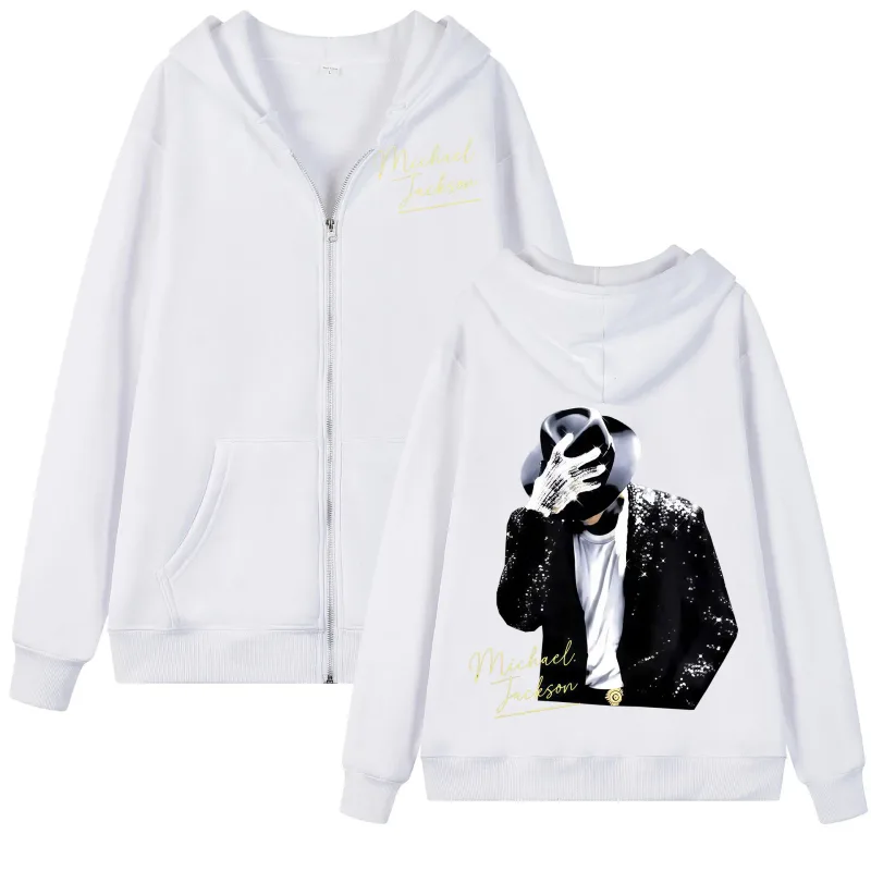 Singer Michael Jackson Double Sided Print Zipper Hoodie 90's Fashion Rock Zip Up Pullovers Men Women Casual Fleece Sweatshirts