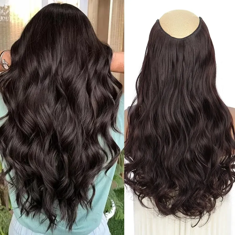 20Inch Synthetic 4 Clip Long Curly V-Shaped Hair Extension Natural Invisible Fashion Lazy Easy Wear Hairpiece for Women Party