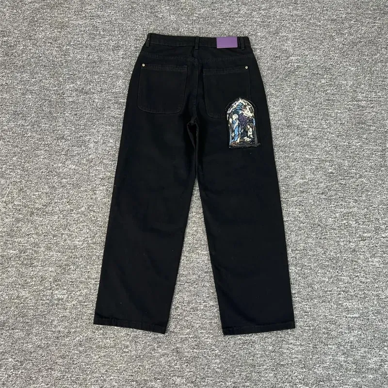 Nặng Thêu Hoa Derschutze Quần Jean Nam Nam Nữ 1:1 Chất Lượng Tốt Nhất Vintage Derschutze Nữ Chân Thẳng Quần Denim