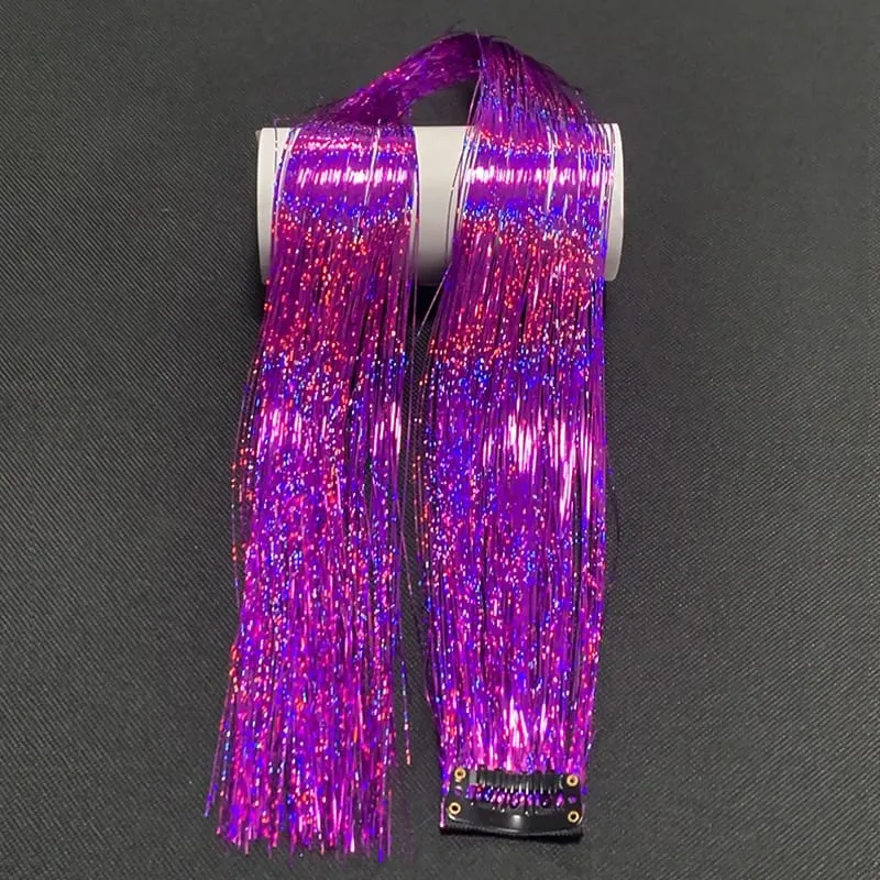 24Inch Synthetic Hair Tinsel Clip In Glitter Tinsel Hair Extensions Clip In Sparkle Hair Accessories para sa mga Babae na Babae