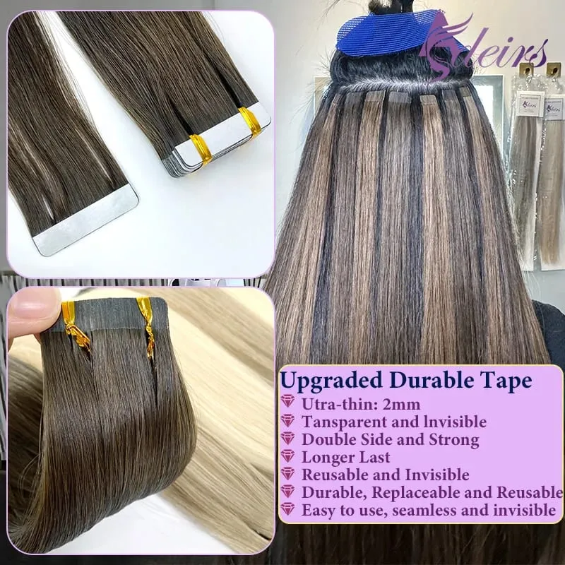 Fita reta de alta qualidade em extensões de cabelo humano 100% extensão de cabelo natural real cabelo remy marrom loiro invisível