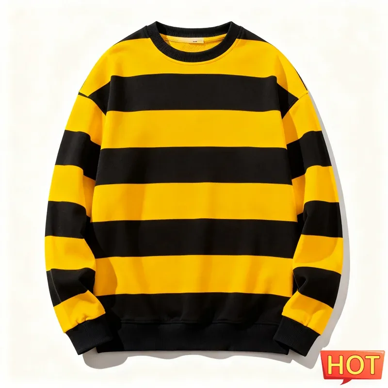 Retro Striped Graphic Sweatshirts For Men Simple Casual Long Sleeve 3D Printed Ugly Sweatshirt Loose Breathable O Neck Pullovers